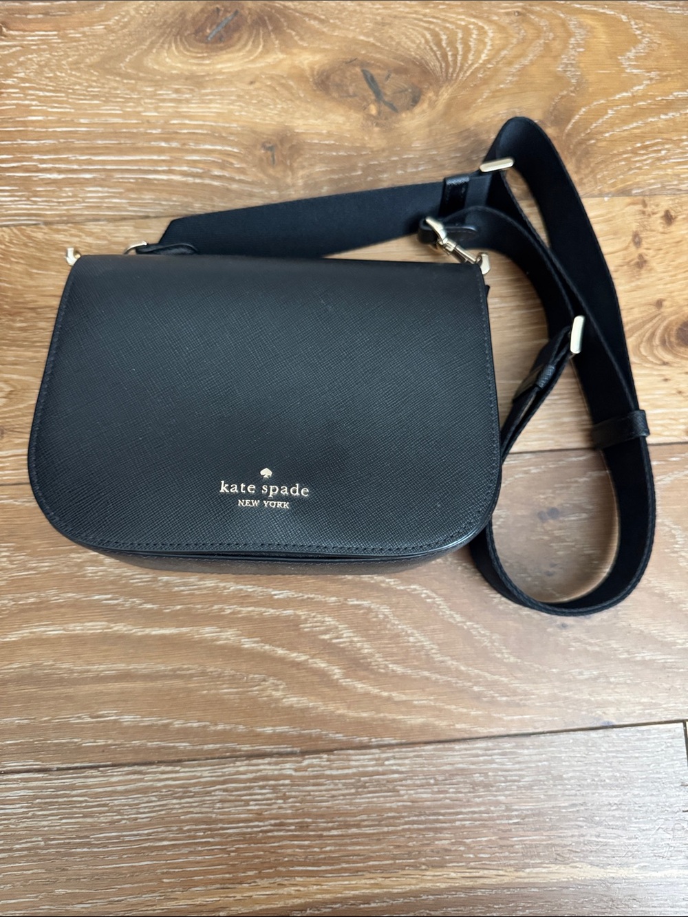 kate spade Black Saffiano Crossbody Bag with Gold Hardware